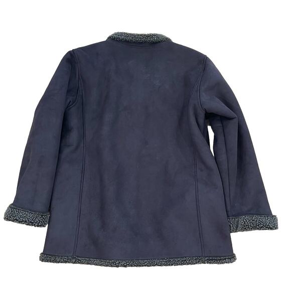 LL Bean Faux Suede Brown Shearling Sherpa Coat Lined Coat Women's Petite Large - Picture 4 of 12